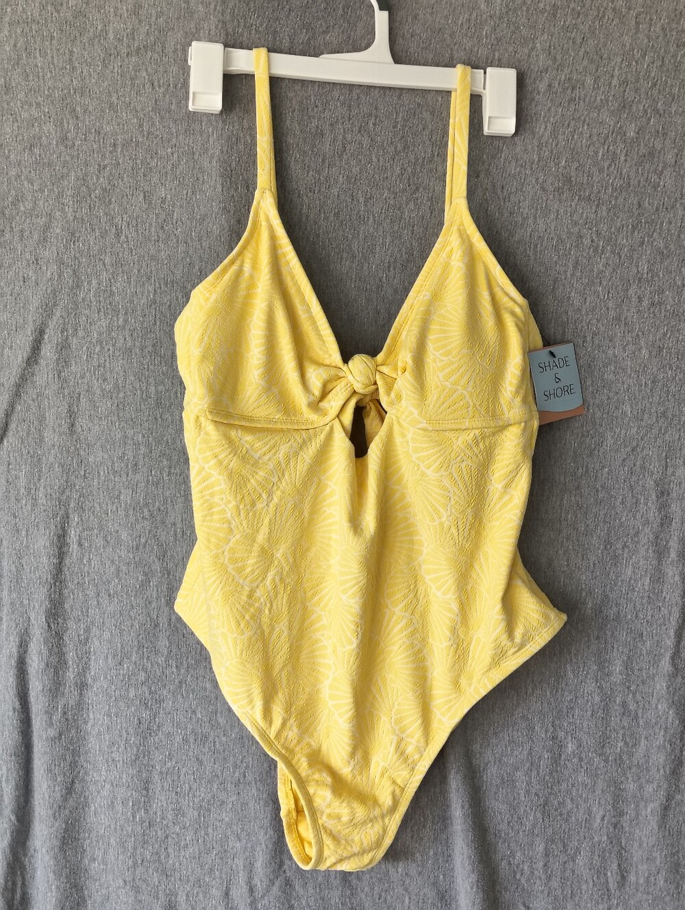 Shade & Shore Women’s Jacquard Knot‑Front One‑Piece – Yellow (Size XL)